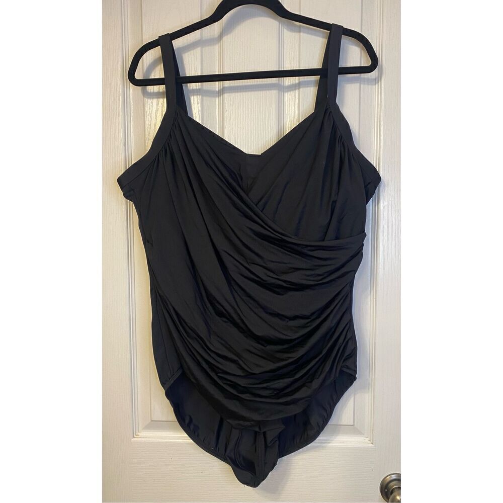 Jantzen Classic 1 Piece Swim Suit Wrap Ruched Adjustable Straps Bra